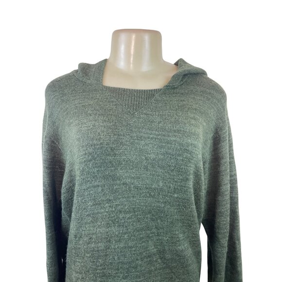 Green Hooded Knit Sweater Pullover Unisex Alpaca Blend Handmade Fair Trade - Picture 4 of 8